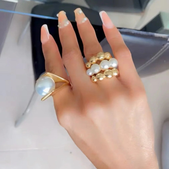 Baroque Pearl Gold Beads Pearl Rings - Picture 5 of 15